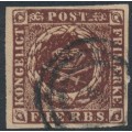 DENMARK - 1853 4RBS black-brown Crown, imperforate, Thiele IIA printing, used – Facit # 2III