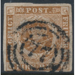 DENMARK - 1854 4RBS grey-brown Crown, imperforate, Thiele IIB printing, used – Facit # 2IVc