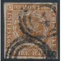 DENMARK - 1854 4RBS grey-brown Crown, imperforate, Thiele IIB printing, used – Facit # 2IVc