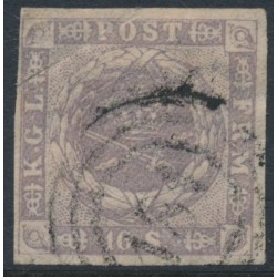 DENMARK - 1857 16Sk greyish violet Crown, imperforate, used – Facit # 6c