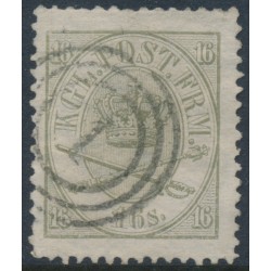 DENMARK - 1864 16Sk olive-grey Crown, perf. 13:12½, used – Facit # 15b
