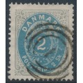 DENMARK - 1871 2Sk greenish blue/light grey Numeral, perf. 14:13½, used – Facit # 20d