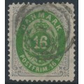 DENMARK - 1871 16Sk emerald-green/grey Numeral, perf. 14:13½, used – Facit # 24a