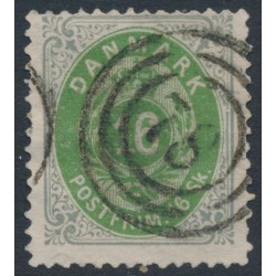 DENMARK - 1871 16Sk emerald-green/grey Numeral, perf. 14:13½, used – Facit # 24a