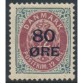 DENMARK - 1915 80øre on 12øre red/grey Numeral, MH – Facit # 49