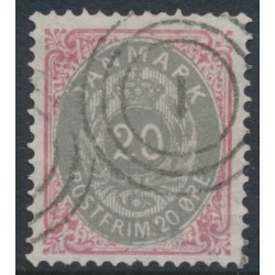 DENMARK - 1875 20øre grey/rose Numeral, perf. 14:13½, inverted frame, used – Facit # 34a