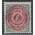 DENMARK - 1875 8øre red/grey Numeral, perf. 14:13½, variety 'pearl flaw', used – Facit # 31cv2