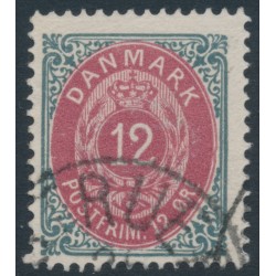 DENMARK - 1875 12øre red/grey Numeral, perf. 14:13½, inverted frame, used – Facit # 32cc