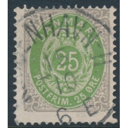 DENMARK - 1875 25øre moss-green/grey Numeral, perf. 14:13½, used – Facit # 35c