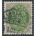 DENMARK - 1898 25øre green/grey Numeral, perf. 12¾, inverted frame, used – Facit # 43aa