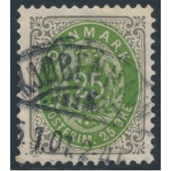 DENMARK - 1898 25øre green/grey Numeral, perf. 12¾, inverted frame, used – Facit # 43aa