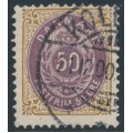 DENMARK - 1897 50øre brown/purple Numeral, perf. 12¾, inverted frame, used – Facit # 44aa