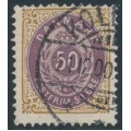 DENMARK - 1897 50øre brown/purple Numeral, perf. 12¾, inverted frame, used – Facit # 44aa