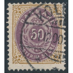 DENMARK - 1897 50øre brown/purple Numeral, perf. 12¾, inverted frame, used – Facit # 44aa