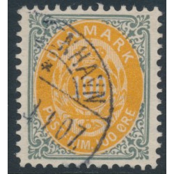 DENMARK - 1903 100øre yellow/grey Numeral, perf. 12¾, 3rd crown watermark, used – Facit # 45b