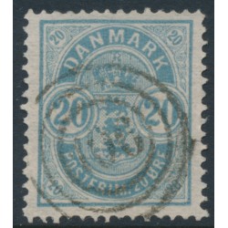 DENMARK - 1882 20øre milky blue Coat of Arms, small numerals, used – Facit # 52a