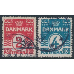 DENMARK - 1917 2øre red & 4øre blue Numerals, perf. 14:14½, crown watermark, used – Facit # 84-85