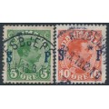 DENMARK - 1917 5øre green & 10øre red King Christian X o/p SF, used – Facit # 168-169