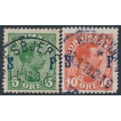 DENMARK - 1917 5øre green & 10øre red King Christian X o/p SF, used – Facit # 168-169