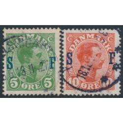 DENMARK - 1917 5øre green & 10øre red King Christian X o/p SF, used – Facit # 168-169