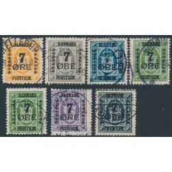 DENMARK - 1926 7øre overprints on Postage Dues set of 7, used – Facit # 124-130