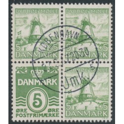 DENMARK - 1937 5øre+5øre green Dybbøl Mill booklet pane, used – Facit # 278 / H1