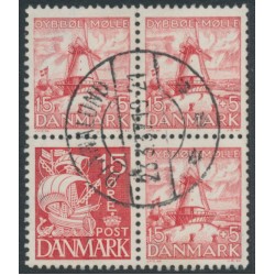 DENMARK - 1937 15øre+15øre red Dybbøl Mill booklet pane, used – Facit # 280 / H3