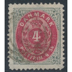 DENMARK - 1870 4Sk carmine-rose/grey Numeral, perf. 12½:12½, used – Facit # 26