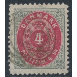 DENMARK - 1870 4Sk carmine-rose/grey Numeral, perf. 12½:12½, used – Facit # 26