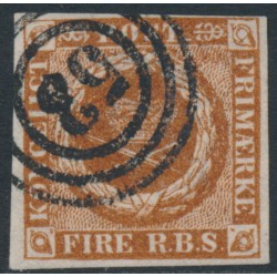 DENMARK - 1854 4RBS chestnut Crown imperforate, Thiele III printing, used – Facit # 2IVb