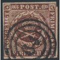 DENMARK - 1853 4RBS black-brown Crown, imperforate, Thiele IIA printing, used – Facit # 2III