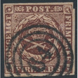 DENMARK - 1853 4RBS black-brown Crown, imperforate, Thiele IIA printing, used – Facit # 2III