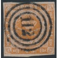 DENMARK - 1857 4Sk orange-brown Crown, imperforate, dotted background, used – Facit # 4f