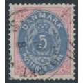 DENMARK - 1879 5øre ultramarine/rose Numeral, perf. 14:13½, used – Facit # 30b