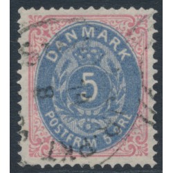 DENMARK - 1879 5øre ultramarine/rose Numeral, perf. 14:13½, used – Facit # 30b