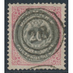 DENMARK - 1875 20øre grey/rose Numeral, perf. 14:13½, used – Facit # 34d