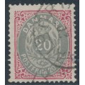 DENMARK - 1875 20øre grey/carmine Numeral, perf. 14:13½, inverted frame, used – Facit # 34e