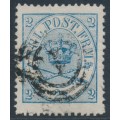 DENMARK - 1865 2Sk deep blue Crown, perf. 13:12½, used – Facit # 11b