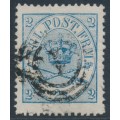DENMARK - 1865 2Sk deep blue Crown, perf. 13:12½, used – Facit # 11b