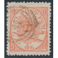DENMARK - 1864 4Sk red Crown, perf. 13:12½, variety 'flaw under right 4', used – Facit # 13ev2