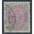 DENMARK - 1871 3Sk lilac/dark grey Numeral, perf. 14:13½, used – Facit # 21b