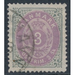DENMARK - 1871 3Sk lilac/dark grey Numeral, perf. 14:13½, used – Facit # 21b