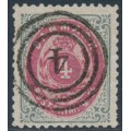 DENMARK - 1870 4Sk carmine-rose/grey Numeral, perf. 12½:12½, used – Facit # 26