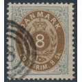 DENMARK - 1871 8Sk yellowish brown/grey Numeral, perf. 14:13½, used – Facit # 23b