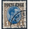 DENMARK - 1924 1Kr brown/blue King Christian X, POSTFÆRGE o/p, used – Facit # PF7b