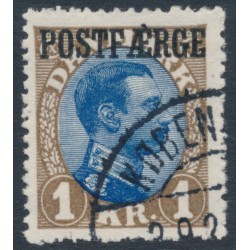 DENMARK - 1924 1Kr brown/blue King Christian X, POSTFÆRGE o/p, used – Facit # PF7b