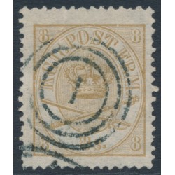 DENMARK - 1868 8Sk yellow-brown Crown, perf. 13:12½, used – Facit # 14b