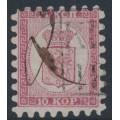 FINLAND - 1864 10Kop carmine-rose Coat of Arms, roulette I, medium-spaced stamps, used – Facit # 4C1LK