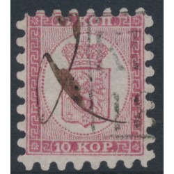 FINLAND - 1864 10Kop carmine-rose Coat of Arms, roulette I, medium-spaced stamps, used – Facit # 4C1LK
