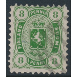 FINLAND - 1875 8Pen yellow-green Coat of Arms, perf. 11:11, used – Facit # 14Sb